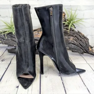 Azalea Wang Black Bondage Peep Toe Stiletto Boots