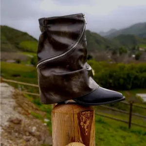 AZALEA WANG Brown Distressed Vegan Leather Slouchy Boots