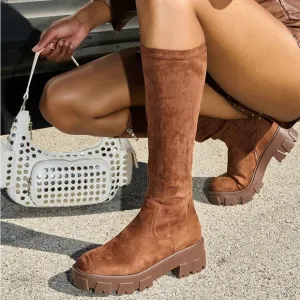 Azalea Wang Brown Suede Stretch Knee High Boots