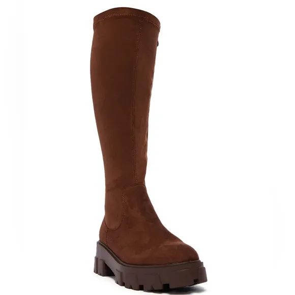 Azalea Wang Brown Suede Stretch Knee High Boots