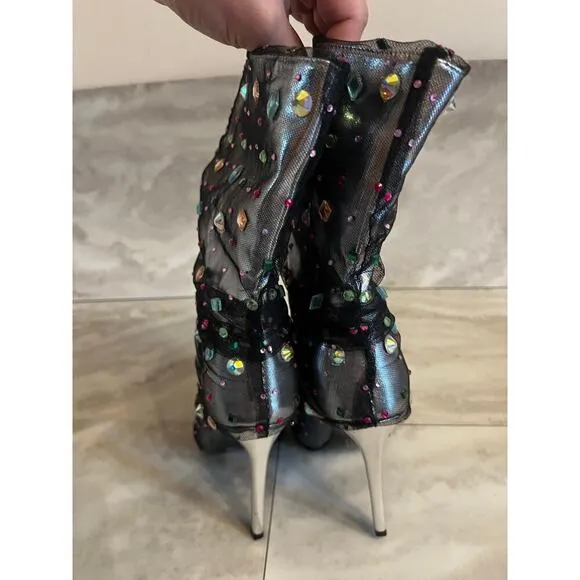 Azalea Wang Liora Rhinestone Stiletto Pointed Toe Booties Jeweled Boots 7.5 NIB