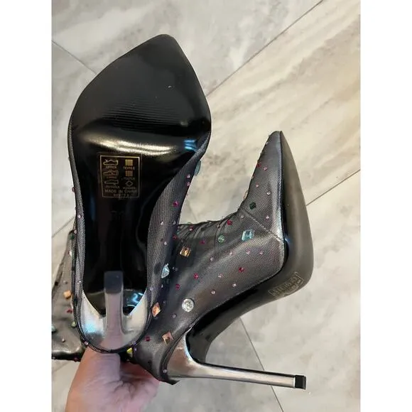 Azalea Wang Liora Rhinestone Stiletto Pointed Toe Booties Jeweled Boots 7.5 NIB