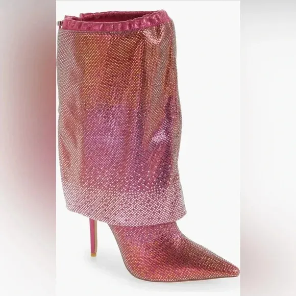 Azelea Wang  Pink Wishful Crystal Embellished Pointed Toe Boot