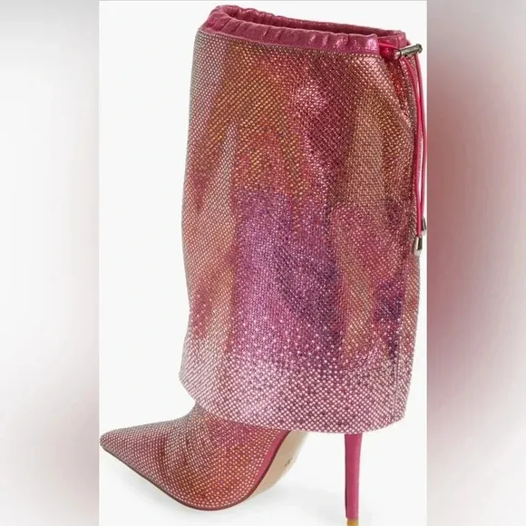 Azelea Wang  Pink Wishful Crystal Embellished Pointed Toe Boot