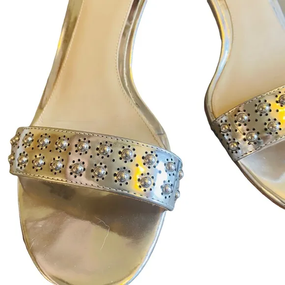 B BRIAN ATWOOD Metallic Studded Ankle Wrap Kendall Sandal