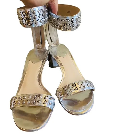 B BRIAN ATWOOD Metallic Studded Ankle Wrap Kendall Sandal