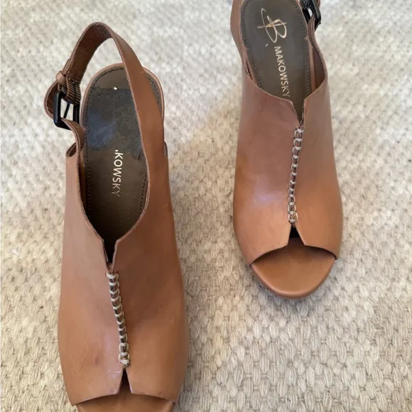 B. Makowsky Summer booties Woman’s tan leather
