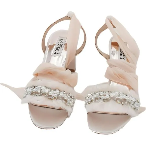 Badgley Mischka TANA Heeled Sandal in Soft Nude, Women's Size 5.5