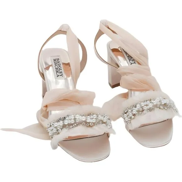 Badgley Mischka TANA Heeled Sandal in Soft Nude, Women's Size 5.5