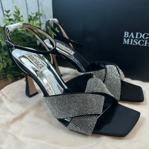Badgley Mischka Women's Brinlee Studded Satin Sandals Heels Size 9