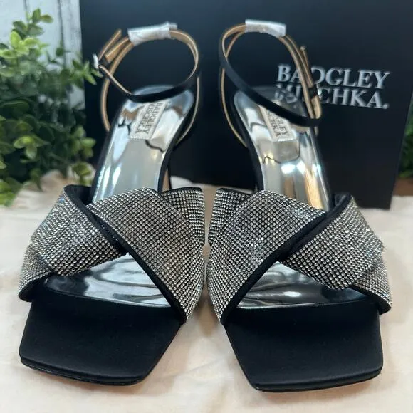 Badgley Mischka Women's Brinlee Studded Satin Sandals Heels Size 9