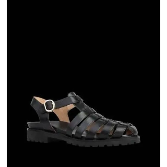 BARED FOOTWEAR BITTERN FISHERMAN SANDALS BLACK LEATHER WOMENS 40 US 9.5 10 NEW