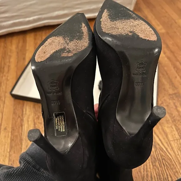 Barney’s Black Suede Knee length stiletto pointed toe black boots