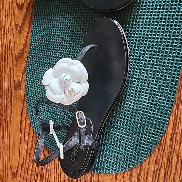Beautiful black and white Sandals  with Camilla flower design