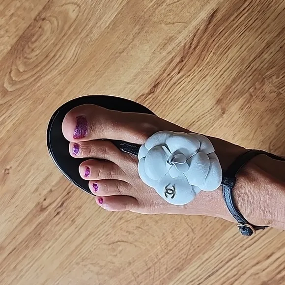 Beautiful black and white Sandals  with Camilla flower design