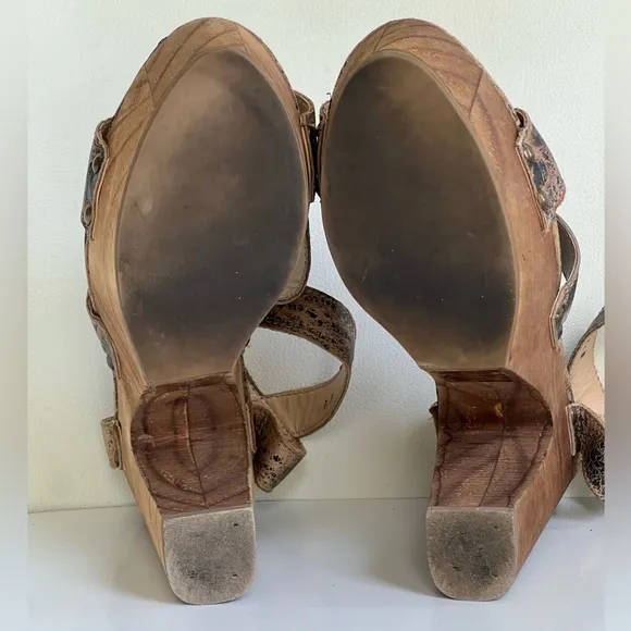 Bed Stu Madeline Platform Womens Sandal in Brown Leather Wooden Heel Size 7 B