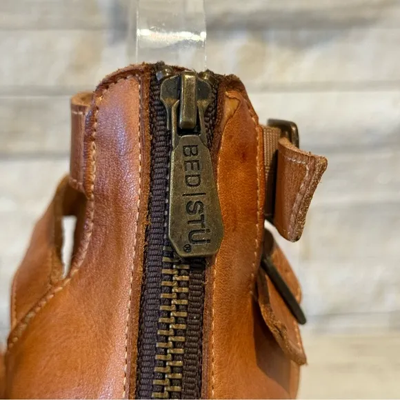 Bed Stu Princess Studded Cognac Leather Platform Wedge Sandals Size 9M NEW
