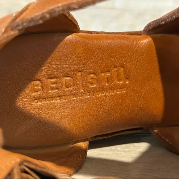 Bed Stu Princess Studded Cognac Leather Platform Wedge Sandals Size 9M NEW