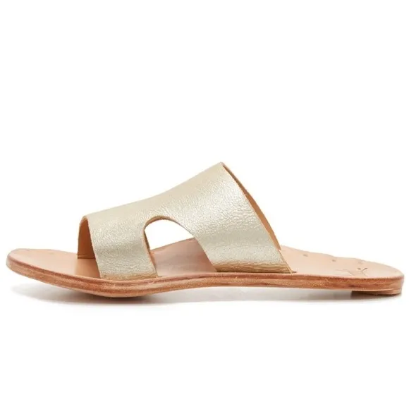 Beek Blackbird Bronze Gold Metallic Leather Slide Sandals Size 5