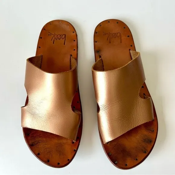 Beek Blackbird Bronze Gold Metallic Leather Slide Sandals Size 5