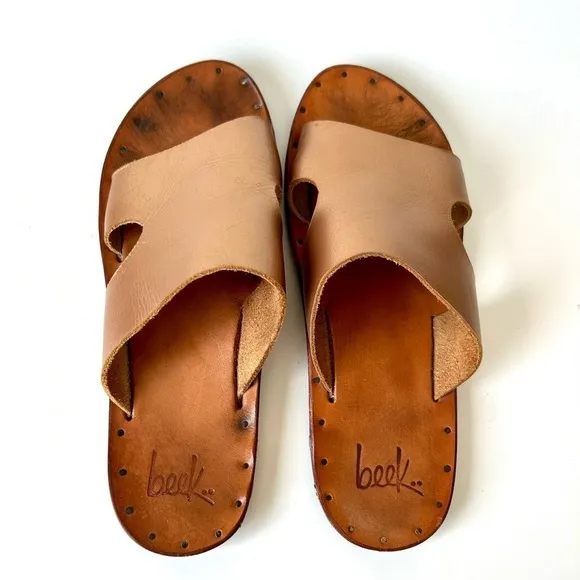 Beek Blackbird Bronze Gold Metallic Leather Slide Sandals Size 5