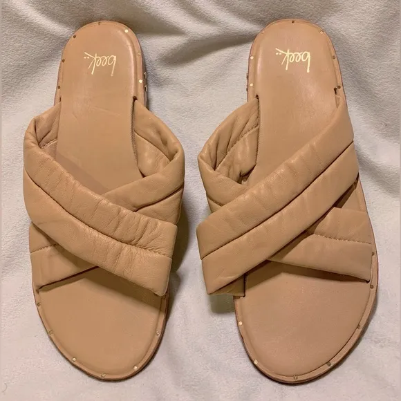 Beek Dovetail Tan Leather Crisscross Sandals size 11