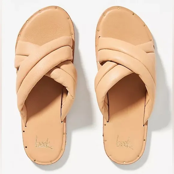 Beek Dovetail Tan Leather Crisscross Sandals size 11
