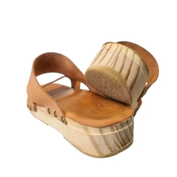 Beek Wood Clog Leather Sandals Womens Size 7.5 Natural Tan Double Strap Slip On