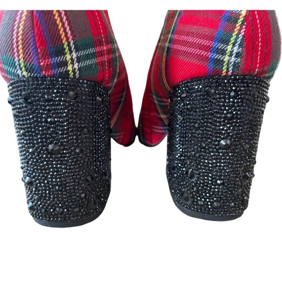 Betsey Johnson Kassie Plaid Ankle Boots with Black Beaded Heel Size 8