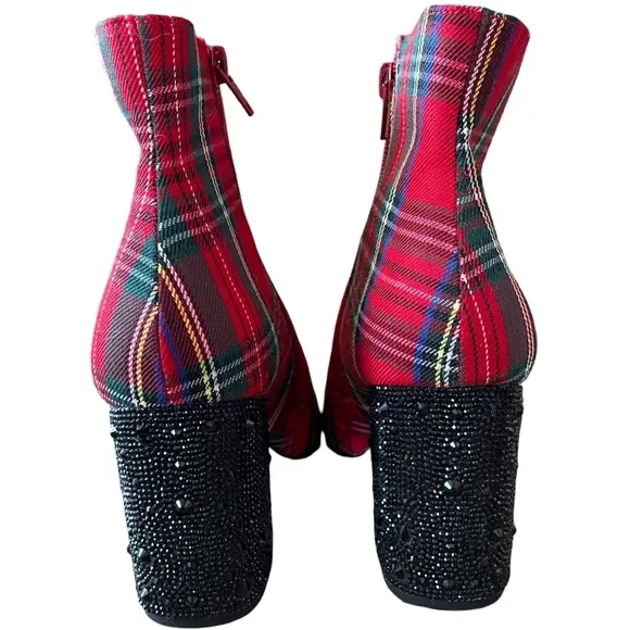 Betsey Johnson Kassie Plaid Ankle Boots with Black Beaded Heel Size 8