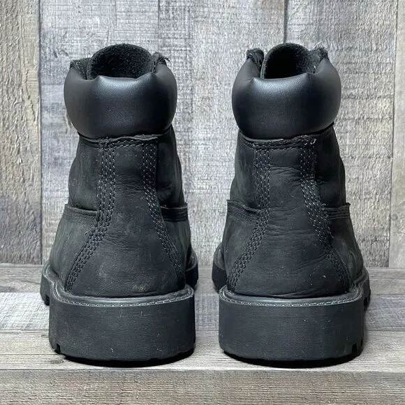 Big Kids Timberland Classic Black Leather 6&quot; Premium Cuff Ankle Boots Size 5 Y