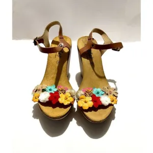 Biostep Leather wedges sandals multicolor floral spain made summer women’s 9