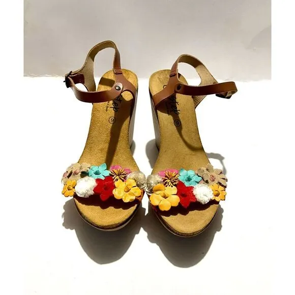 Biostep Leather wedges sandals multicolor floral spain made summer women’s 9