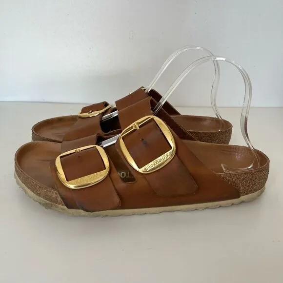 Birkenstock Arizona Big Buckle Oiled Cognac Leather Sandals 41 Womens 10 Mens 8