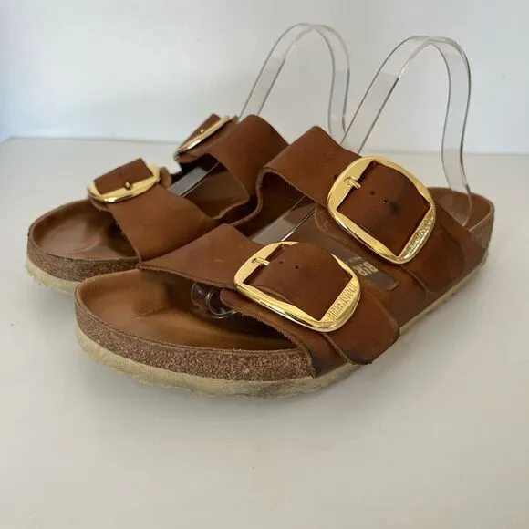 Birkenstock Arizona Big Buckle Oiled Cognac Leather Sandals 41 Womens 10 Mens 8