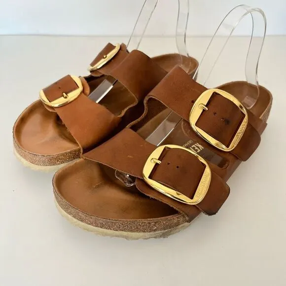 Birkenstock Arizona Big Buckle Oiled Cognac Leather Sandals 41 Womens 10 Mens 8