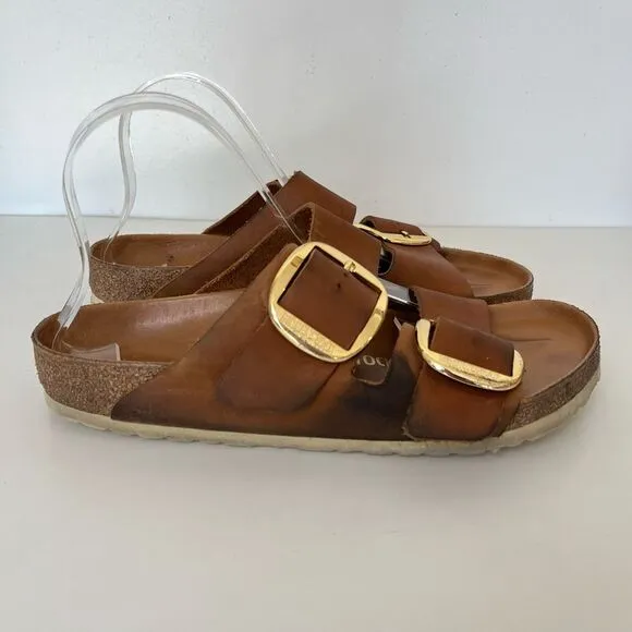 Birkenstock Arizona Big Buckle Oiled Cognac Leather Sandals 41 Womens 10 Mens 8