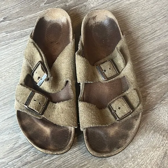 Birkenstock Arizona Slides Sandals Brown Suede Leather Womens 5-5.5 EU 36