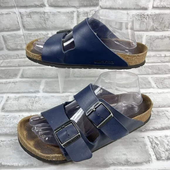 Birkenstock Arizona Soft Footbed Blue Navy Women' 9.5/10 US Leather Sandals