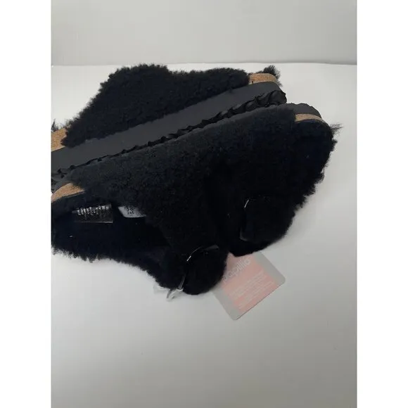 Birkenstock Arizona Teddy Shearling Platform Sandals Black Big Buckle 37 US 6