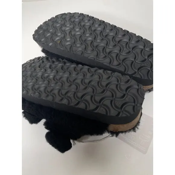 Birkenstock Arizona Teddy Shearling Platform Sandals Black Big Buckle 37 US 6