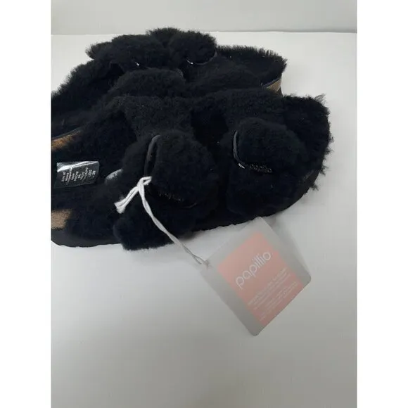 Birkenstock Arizona Teddy Shearling Platform Sandals Black Big Buckle 37 US 6