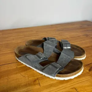 Birkenstock Gunmetal Gray Suede Leather Buckle Slide Sandals Size 40