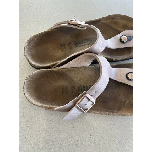 Birkenstock Leather Beige Pink Sandals Women’s Us 7 38 Big Buckle