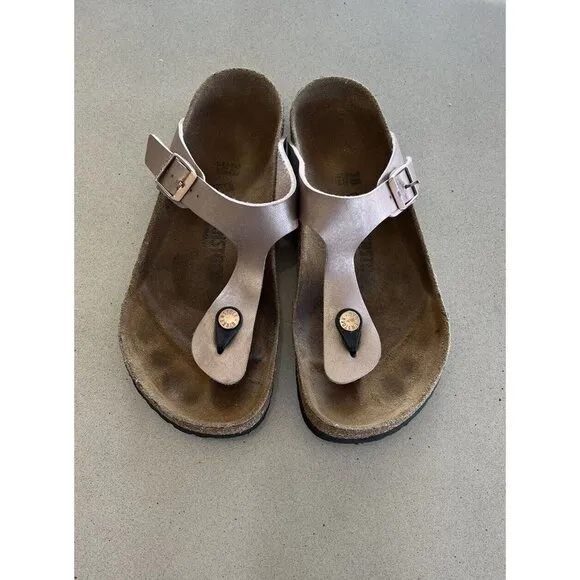 Birkenstock Leather Beige Pink Sandals Women’s Us 7 38 Big Buckle