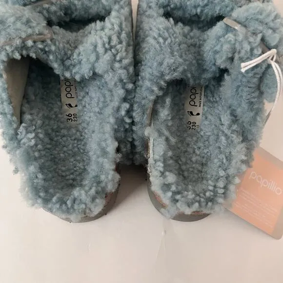 Birkenstock Papillio Arizona Big Buckle Shearling Teddy Slide On Sandals Size 36