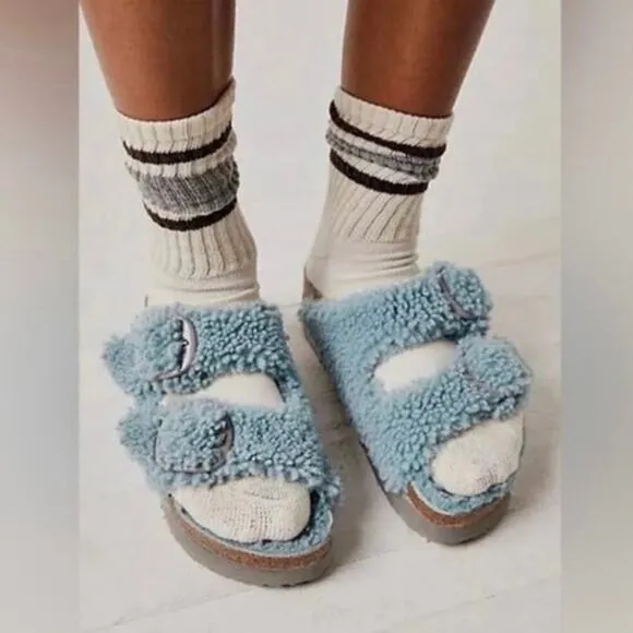 Birkenstock Papillio Arizona Big Buckle Shearling Teddy Slide On Sandals Size 36