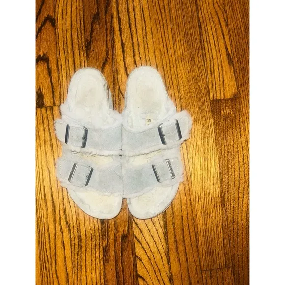Birkenstock RARE Shearling Gray Sherpa Arizona Slip In Sandal Size 9 40 Women’s