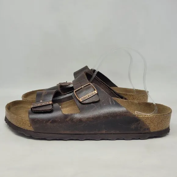 Birkenstock Sandals Mens EU45 US12.5 Arizona Brown Oiled Habana Leather Slides