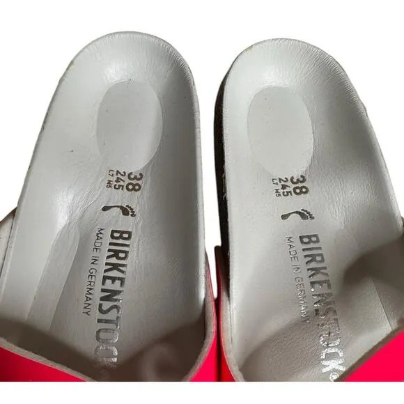 BIRKENSTOCK YAO Balance Birko Flor Leather Slide Sandals NEON PINK Womens 7 / 38